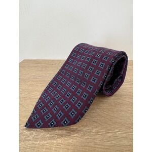 Canali 1934 Vintage Silk Tie Burgundy Blue Geometric Medallion Made in Italy